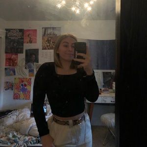 black long sleeve square cut neck